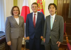 23 July 2019 National Assembly Deputy Speaker Veroljub Arsic and Environmental Protection Committee member Prof. Dr Snezana Bogosavljevic Boskovic in meeting with the secretary of the Japanese PFG with Serbia and State Minister of the Environment